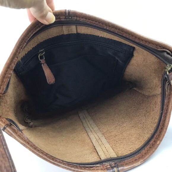 Duluth Trading Co Brown Pebbled Leather Crossbody Bag Purse Front Pockets Boho - Picture 13 of 16